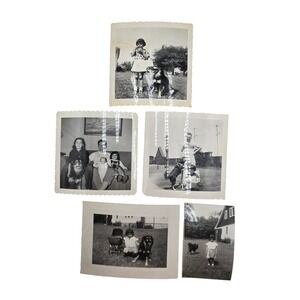 Vintage 1950s B & W Photos Lot of 5 Family Dog Kids Deckle Edge Snapshot